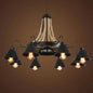 Loft Style Rope Chandelier with Cone Metal Shade - Brown Pendant Light, 6/8 Heads