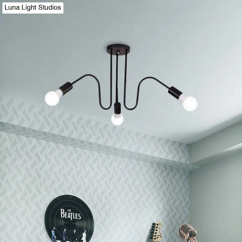 DecorBites™ DecorBites™ Loft Style Semi-Flush Mount Light: Exposed Metal, 3/5 Heads, Black/White Finish