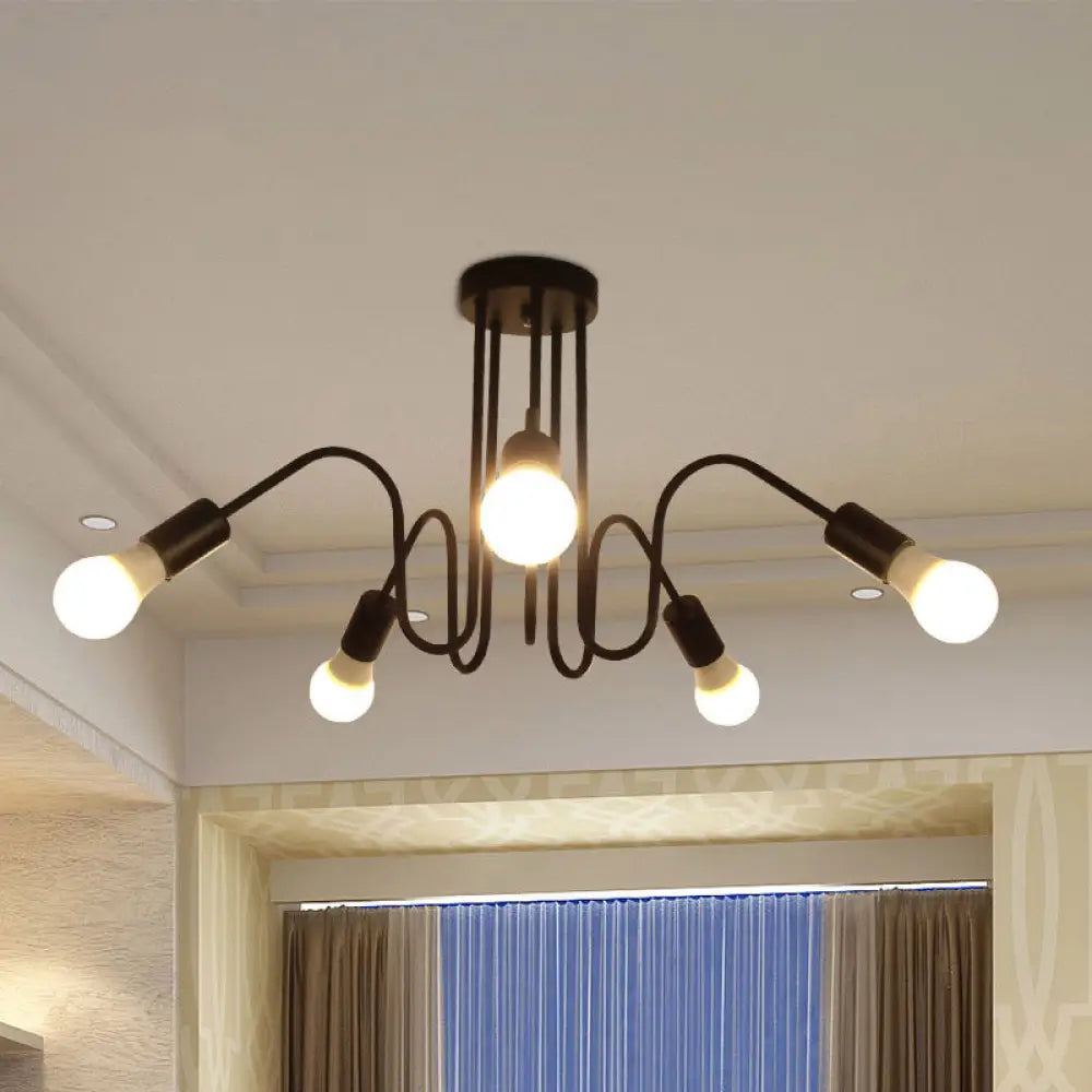 DecorBites™ DecorBites™ Loft Style Semi-Flush Mount Light: Exposed Metal, 3/5 Heads, Black/White Finish