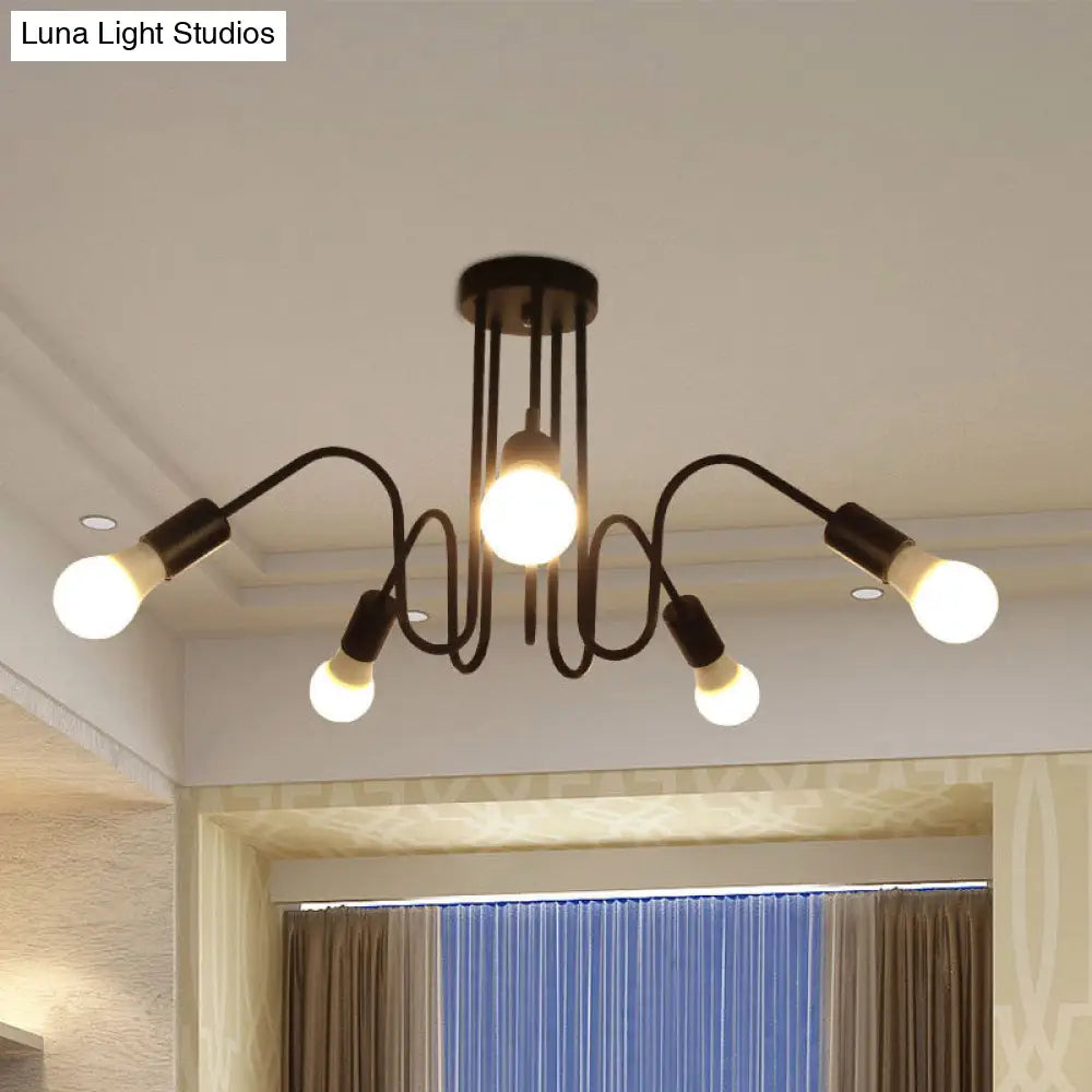 DecorBites™ DecorBites™ Loft Style Semi-Flush Mount Light: Exposed Metal, 3/5 Heads, Black/White Finish