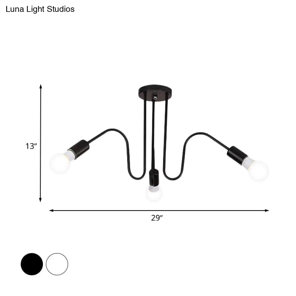 DecorBites™ DecorBites™ Loft Style Semi-Flush Mount Light: Exposed Metal, 3/5 Heads, Black/White Finish