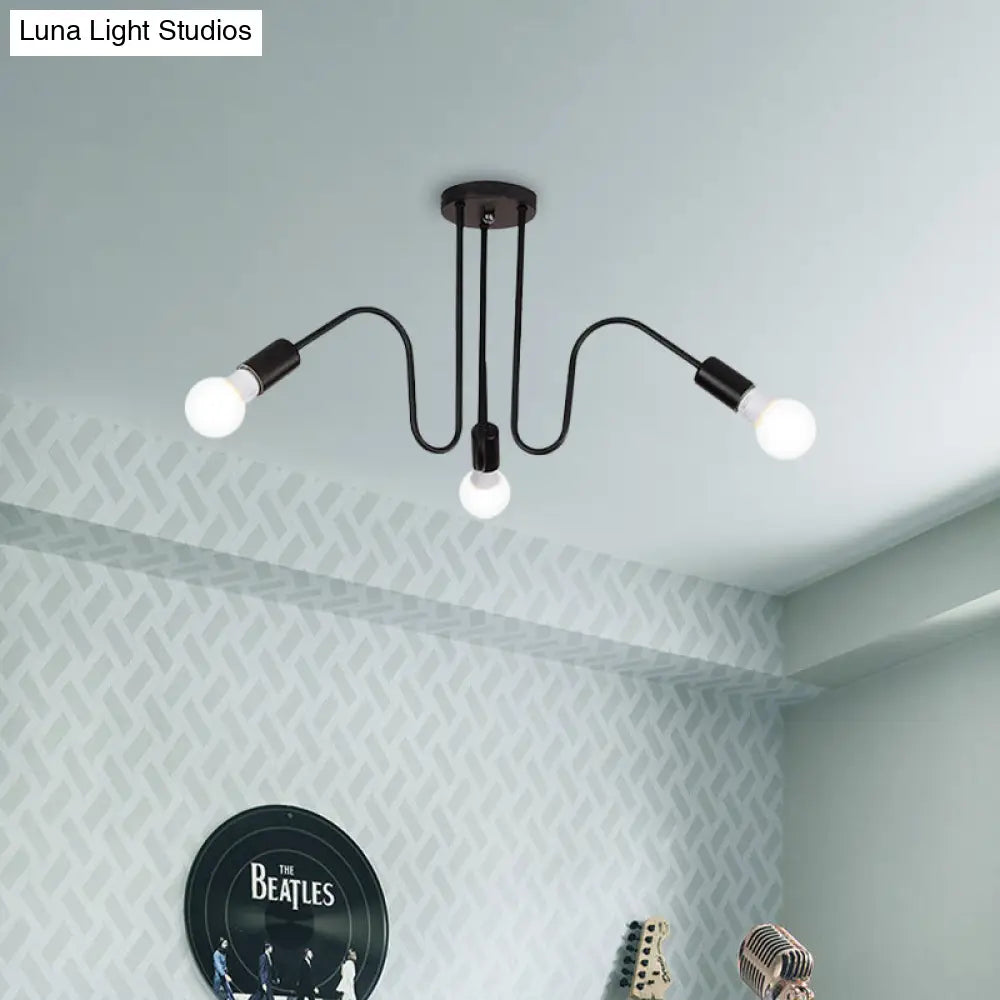 DecorBites™ DecorBites™ Loft Style Semi-Flush Mount Light: Exposed Metal, 3/5 Heads, Black/White Finish