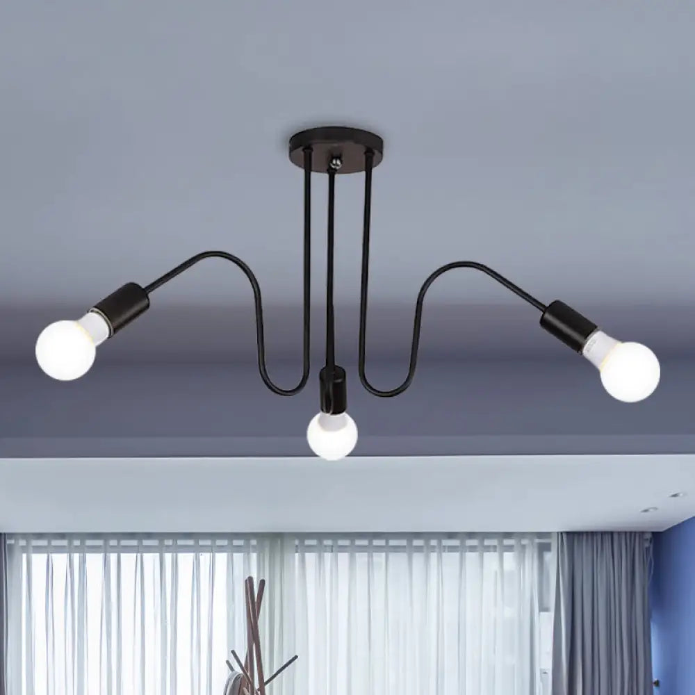 DecorBites™ DecorBites™ Loft Style Semi-Flush Mount Light: Exposed Metal, 3/5 Heads, Black/White Finish