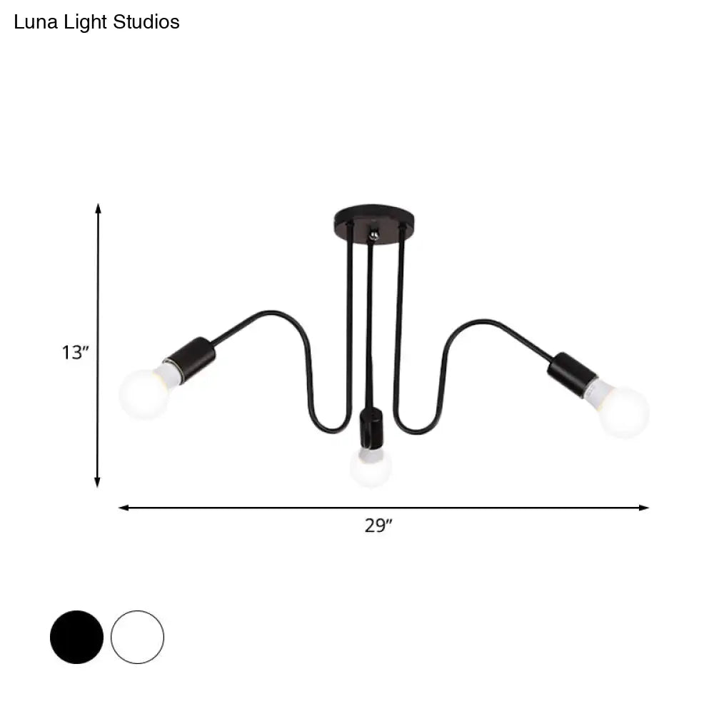 DecorBites™ DecorBites™ Loft Style Semi-Flush Mount Light: Exposed Metal, 3/5 Heads, Black/White Finish