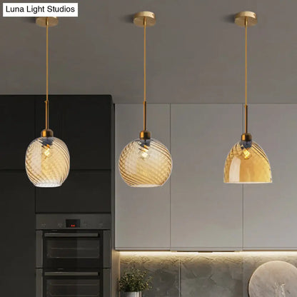 Loft Style Twisted Glass Hanging Lamp: Round Ceiling Light Fixture with 1 Bulb for Dining Room