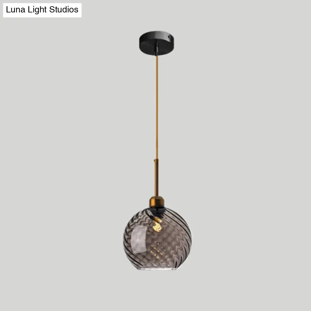 Loft Style Twisted Glass Hanging Lamp: Round Ceiling Light Fixture with 1 Bulb for Dining Room