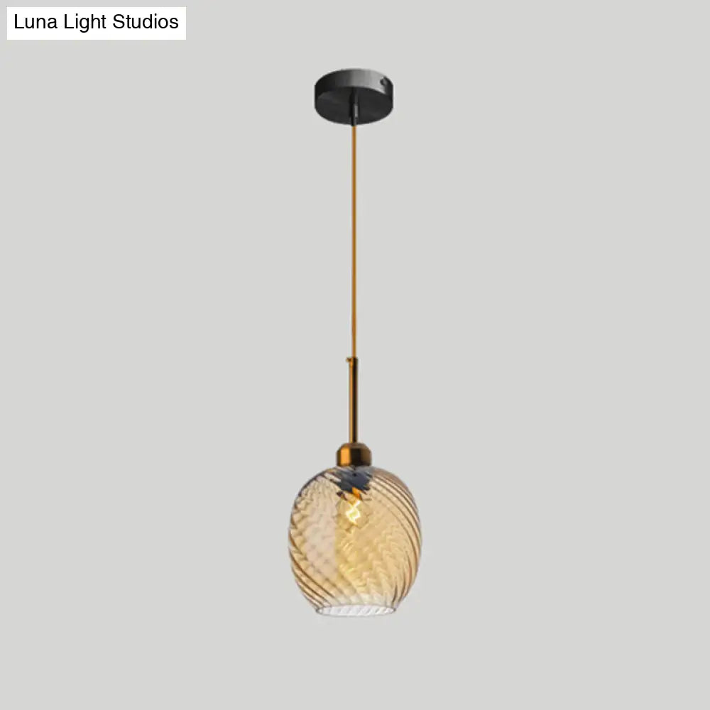 Loft Style Twisted Glass Hanging Lamp: Round Ceiling Light Fixture with 1 Bulb for Dining Room