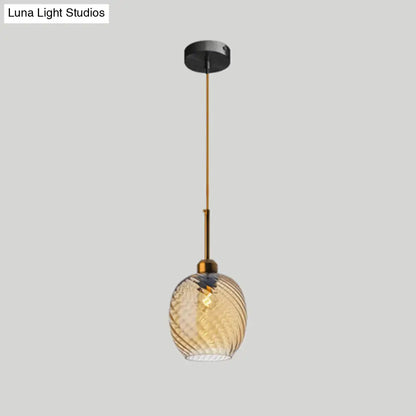 Loft Style Twisted Glass Hanging Lamp: Round Ceiling Light Fixture with 1 Bulb for Dining Room