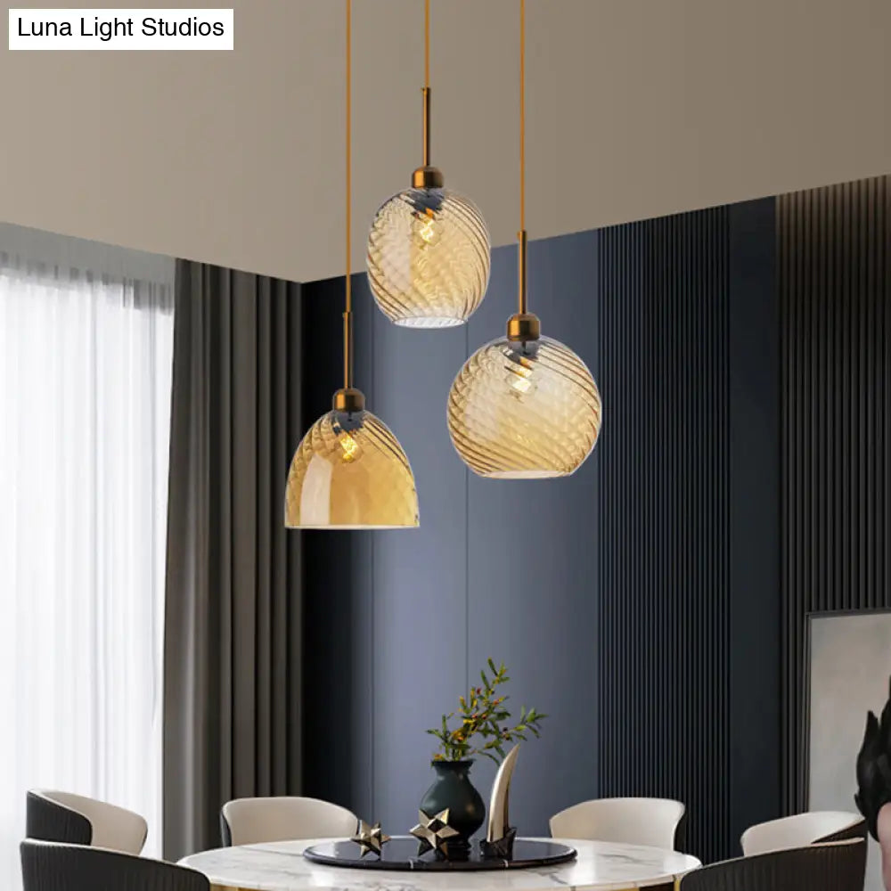 Loft Style Twisted Glass Hanging Lamp: Round Ceiling Light Fixture with 1 Bulb for Dining Room