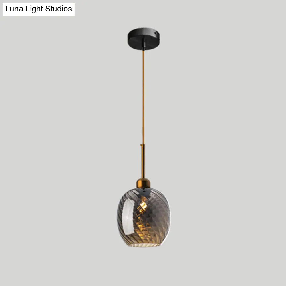 Loft Style Twisted Glass Hanging Lamp: Round Ceiling Light Fixture with 1 Bulb for Dining Room