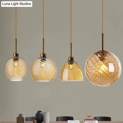 Loft Style Twisted Glass Hanging Lamp: Round Ceiling Light Fixture with 1 Bulb for Dining Room