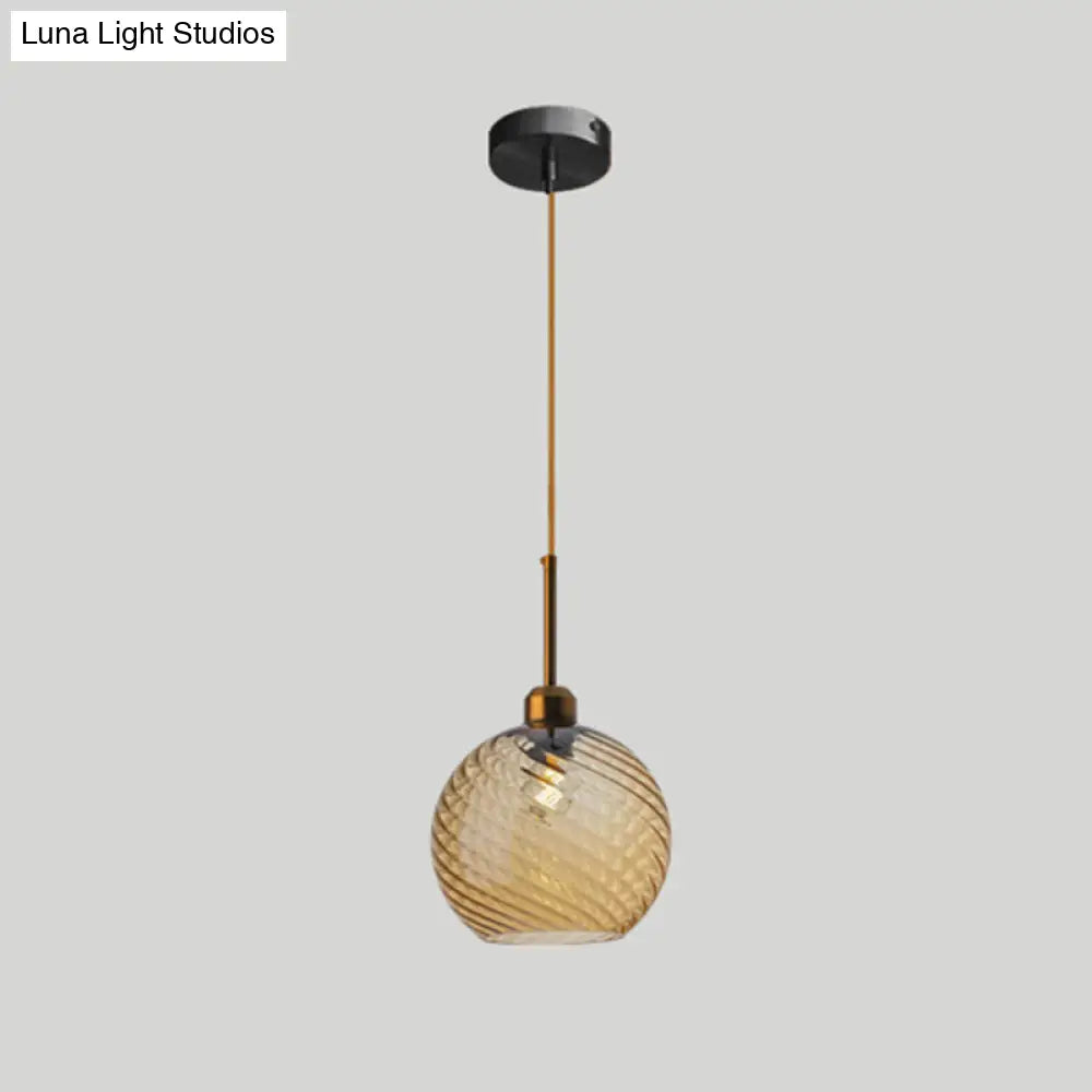 Loft Style Twisted Glass Hanging Lamp: Round Ceiling Light Fixture with 1 Bulb for Dining Room