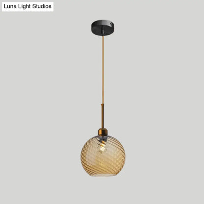 Loft Style Twisted Glass Hanging Lamp: Round Ceiling Light Fixture with 1 Bulb for Dining Room