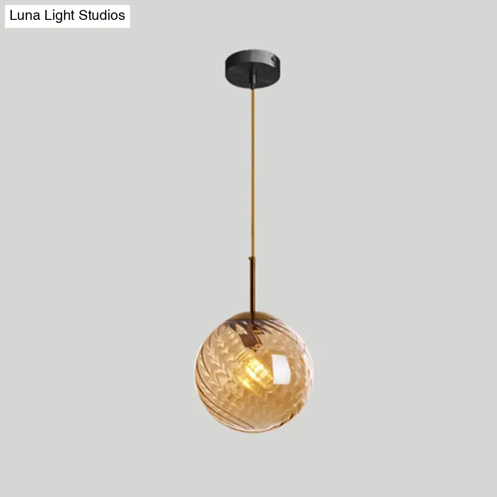 Loft Style Twisted Glass Hanging Lamp: Round Ceiling Light Fixture with 1 Bulb for Dining Room