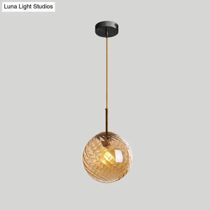 Loft Style Twisted Glass Hanging Lamp: Round Ceiling Light Fixture with 1 Bulb for Dining Room