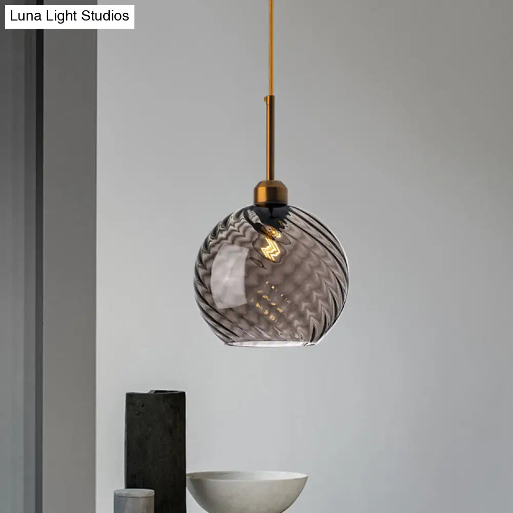 Loft Style Twisted Glass Hanging Lamp: Round Ceiling Light Fixture with 1 Bulb for Dining Room