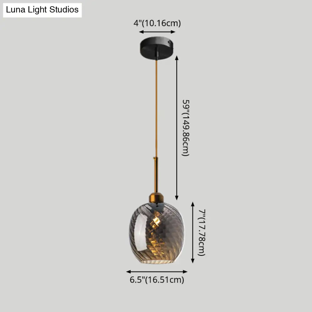 Loft Style Twisted Glass Hanging Lamp: Round Ceiling Light Fixture with 1 Bulb for Dining Room