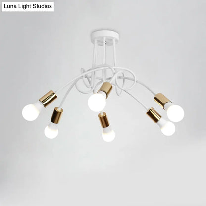 DecorBites™ DecorBites™ Loft Style Twisted Semi Flush Gold Ceiling Light Fixture with Open Bulb, 3/5 Heads