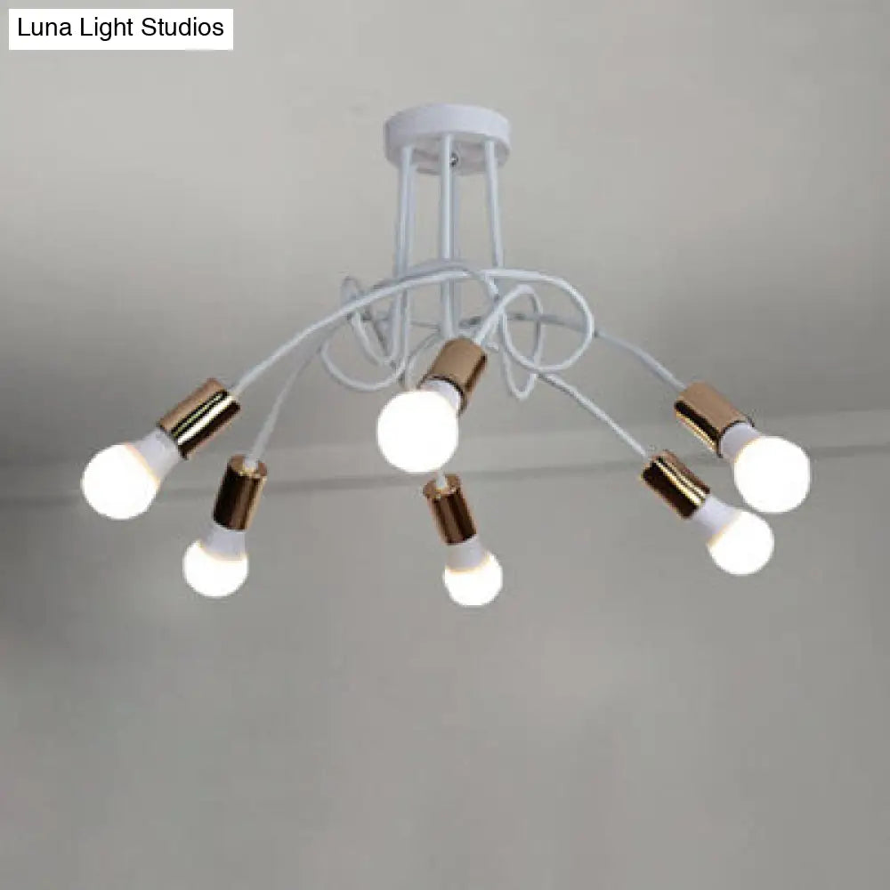 DecorBites™ DecorBites™ Loft Style Twisted Semi Flush Gold Ceiling Light Fixture with Open Bulb, 3/5 Heads