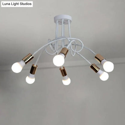 DecorBites™ DecorBites™ Loft Style Twisted Semi Flush Gold Ceiling Light Fixture with Open Bulb, 3/5 Heads