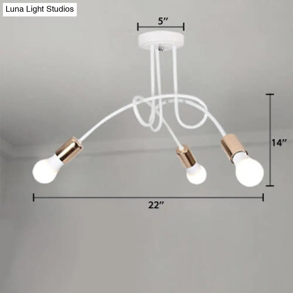DecorBites™ DecorBites™ Loft Style Twisted Semi Flush Gold Ceiling Light Fixture with Open Bulb, 3/5 Heads
