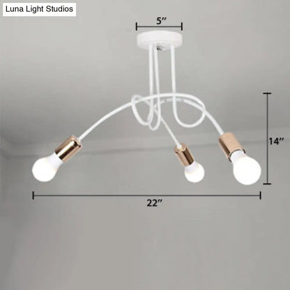 DecorBites™ DecorBites™ Loft Style Twisted Semi Flush Gold Ceiling Light Fixture with Open Bulb, 3/5 Heads