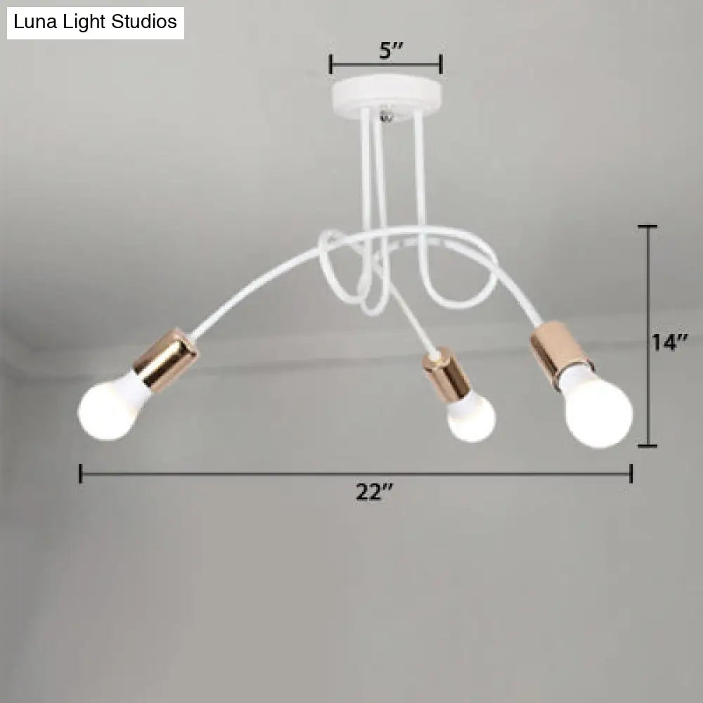 DecorBites™ DecorBites™ Loft Style Twisted Semi Flush Gold Ceiling Light Fixture with Open Bulb, 3/5 Heads
