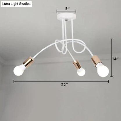 DecorBites™ DecorBites™ Loft Style Twisted Semi Flush Gold Ceiling Light Fixture with Open Bulb, 3/5 Heads