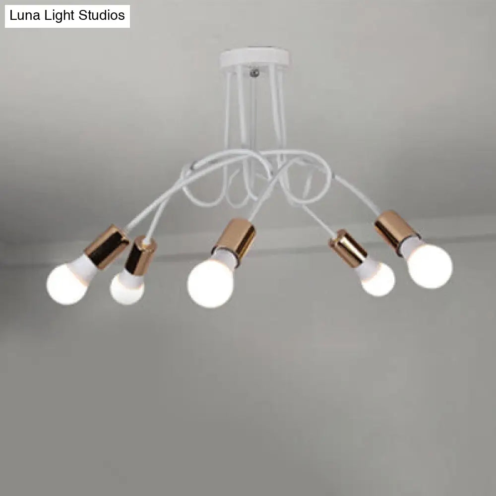 DecorBites™ DecorBites™ Loft Style Twisted Semi Flush Gold Ceiling Light Fixture with Open Bulb, 3/5 Heads