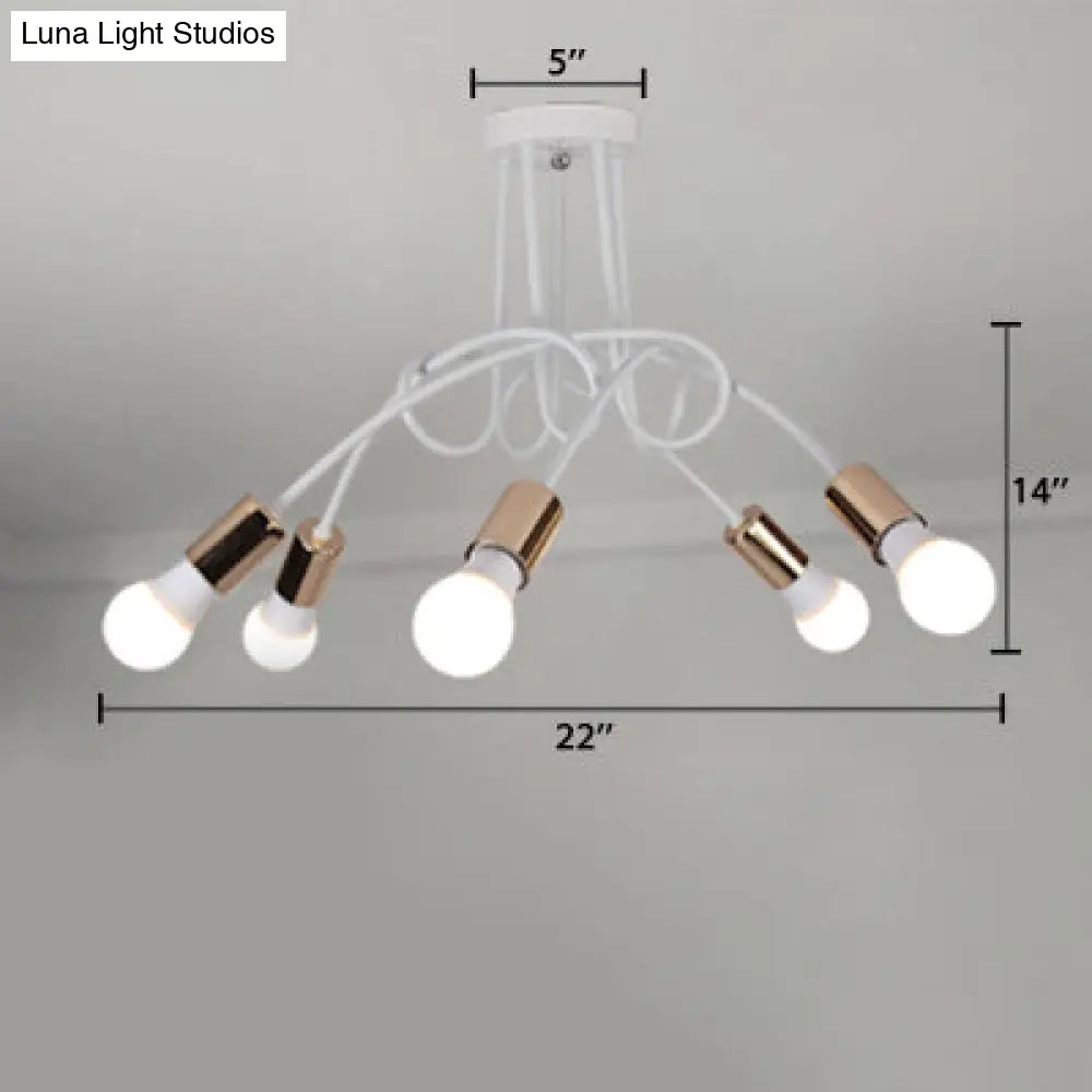 DecorBites™ DecorBites™ Loft Style Twisted Semi Flush Gold Ceiling Light Fixture with Open Bulb, 3/5 Heads