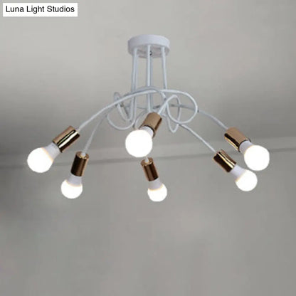 DecorBites™ DecorBites™ Loft Style Twisted Semi Flush Gold Ceiling Light Fixture with Open Bulb, 3/5 Heads