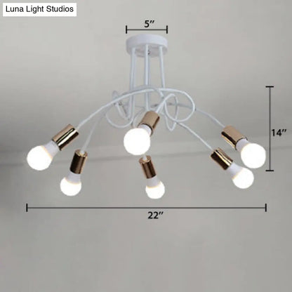 DecorBites™ DecorBites™ Loft Style Twisted Semi Flush Gold Ceiling Light Fixture with Open Bulb, 3/5 Heads