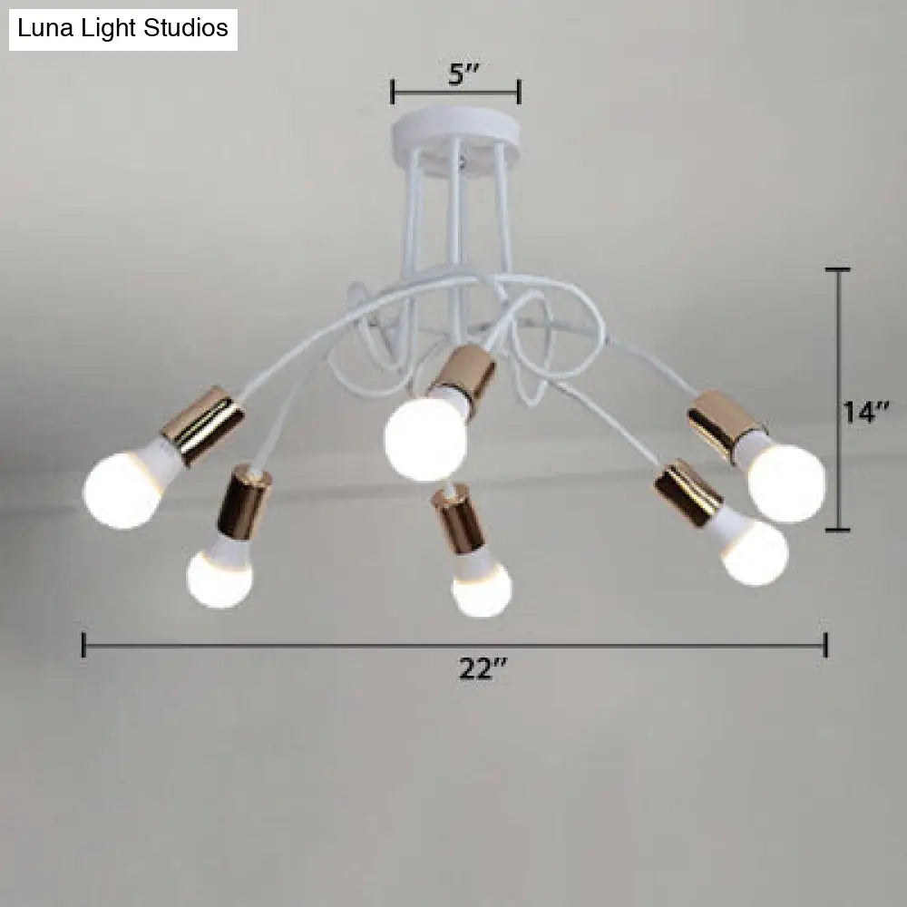 DecorBites™ DecorBites™ Loft Style Twisted Semi Flush Gold Ceiling Light Fixture with Open Bulb, 3/5 Heads
