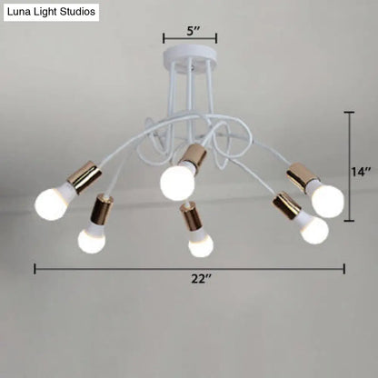 DecorBites™ DecorBites™ Loft Style Twisted Semi Flush Gold Ceiling Light Fixture with Open Bulb, 3/5 Heads