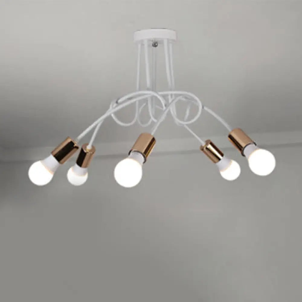 DecorBites™ DecorBites™ Loft Style Twisted Semi Flush Gold Ceiling Light Fixture with Open Bulb, 3/5 Heads