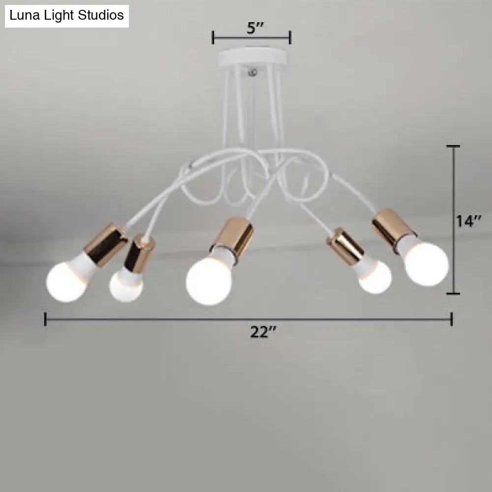 DecorBites™ DecorBites™ Loft Style Twisted Semi Flush Gold Ceiling Light Fixture with Open Bulb, 3/5 Heads