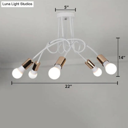 DecorBites™ DecorBites™ Loft Style Twisted Semi Flush Gold Ceiling Light Fixture with Open Bulb, 3/5 Heads