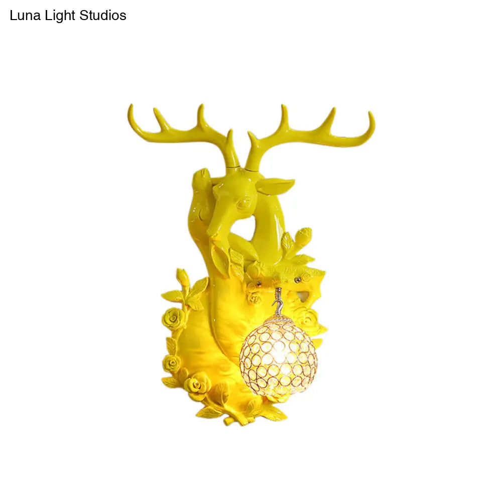 DecorBites™ Loft Style Wall Mounted Sconce with Clear Crystal Shade, Blue/Gold Finish and Deer Head Accent