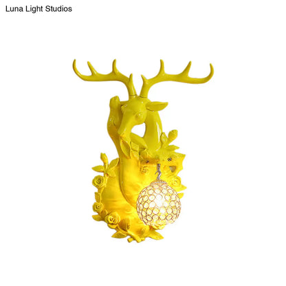 DecorBites™ Loft Style Wall Mounted Sconce with Clear Crystal Shade, Blue/Gold Finish and Deer Head Accent