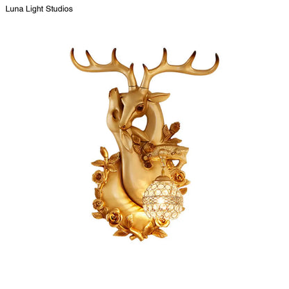 DecorBites™ Loft Style Wall Mounted Sconce with Clear Crystal Shade, Blue/Gold Finish and Deer Head Accent