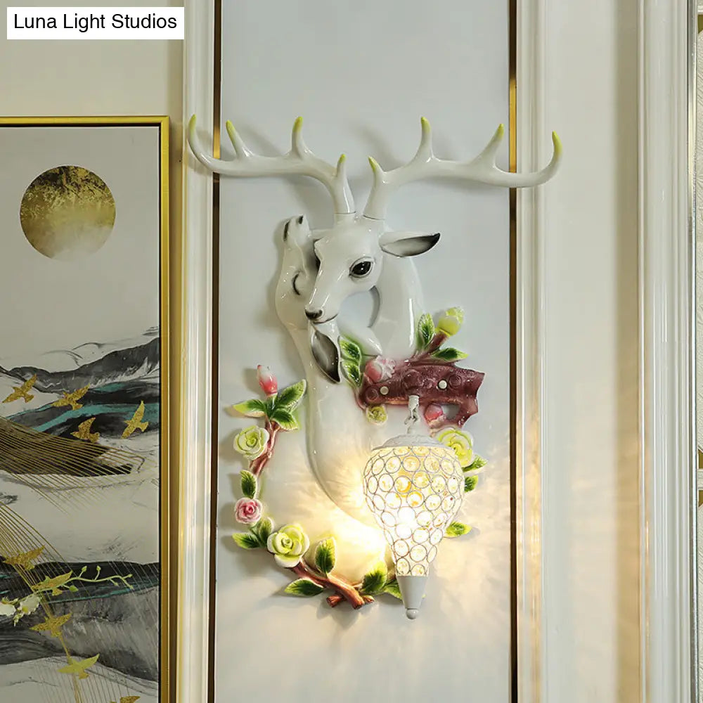 DecorBites™ Loft Style Wall Mounted Sconce with Clear Crystal Shade, Blue/Gold Finish and Deer Head Accent