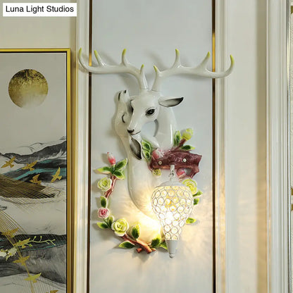DecorBites™ Loft Style Wall Mounted Sconce with Clear Crystal Shade, Blue/Gold Finish and Deer Head Accent