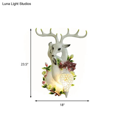 DecorBites™ Loft Style Wall Mounted Sconce with Clear Crystal Shade, Blue/Gold Finish and Deer Head Accent