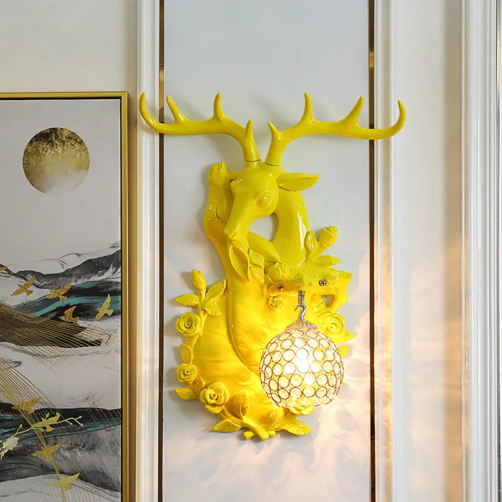 DecorBites™ Loft Style Wall Mounted Sconce with Clear Crystal Shade, Blue/Gold Finish and Deer Head Accent