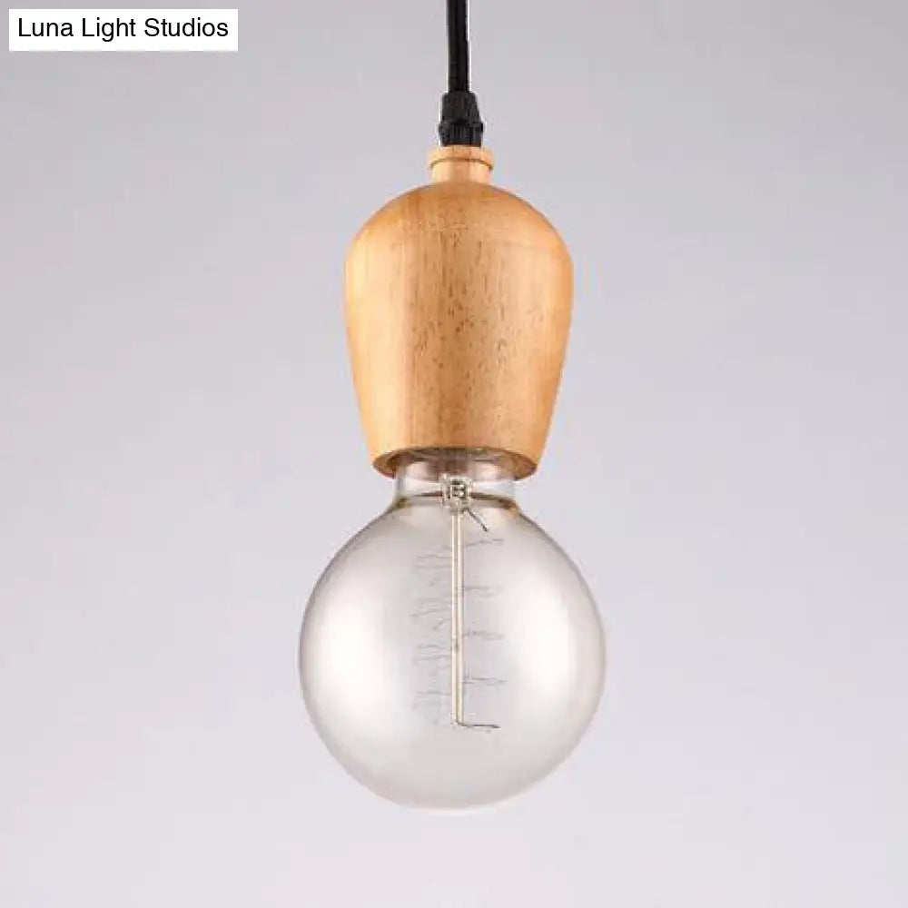 Loft Style Wooden Cap Pendant Light with Adjustable Cord, Exposed Bulb - 1 Head, 2"/3" Diameter