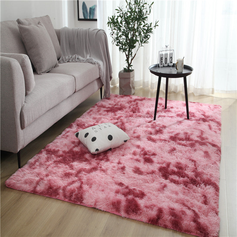 Pink cloud patterned shaggy rug with a soft, plush texture.