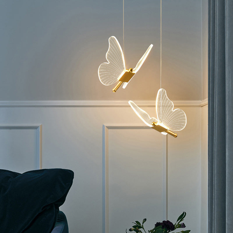 Lámpara de Araña de Cabezera de Mariposa para Dormitorio Minimalista Moderno de Línea Larga