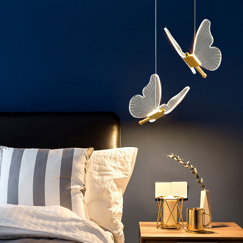 Lámpara de Araña de Cabezera de Mariposa para Dormitorio Minimalista Moderno de Línea Larga