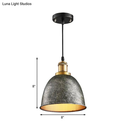 Lonie - Antique Antique Style Dome Pendant Lamp 1 Light Wrought Iron Hanging Light Fixture with Cord in Black/Rust