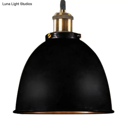 Lonie - Antique Antique Style Dome Pendant Lamp 1 Light Wrought Iron Hanging Light Fixture with Cord in Black/Rust